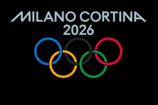 Logo Milano Cortina 2026 na czarnym tle