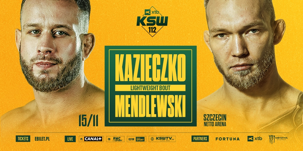Plakat walki Kazieczko vs Mendlewski na gali XTB KSW 112 w Netto Arenie Szczecin, 15 listopada 2025, lightweight bout