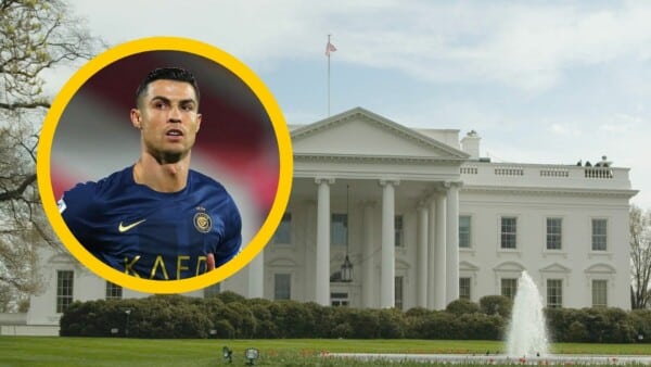 Cristiano Ronaldo w koszulce Al Nassr przed Białym Domem podczas wizyty w USA, spotkanie z Donaldem Trumpem i przedstawicielami Arabii Saudyjskiej.