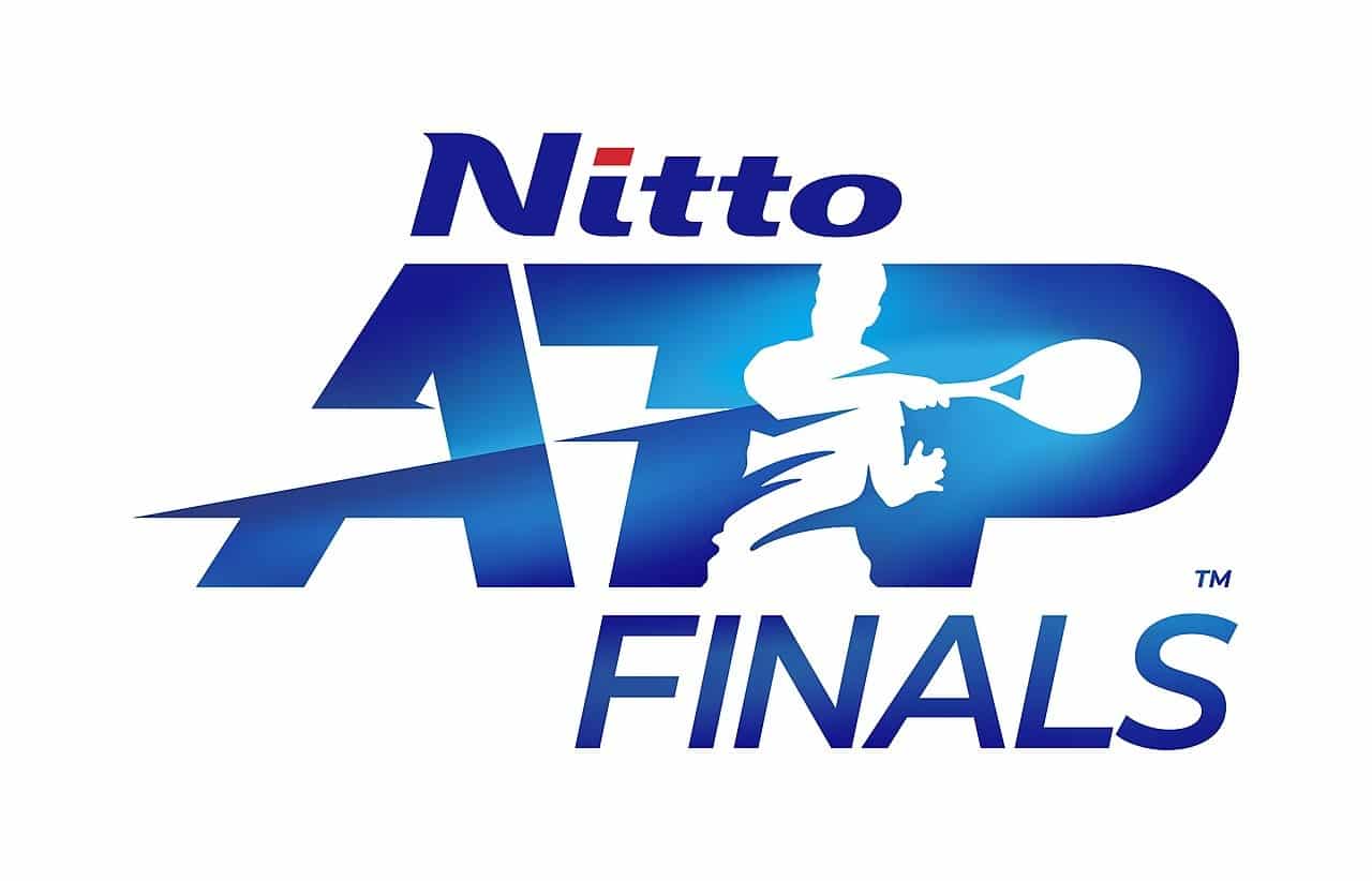 Oficjalny znak ATP Finals Turyn 2024 z postacią tenisisty i napisem Nitto