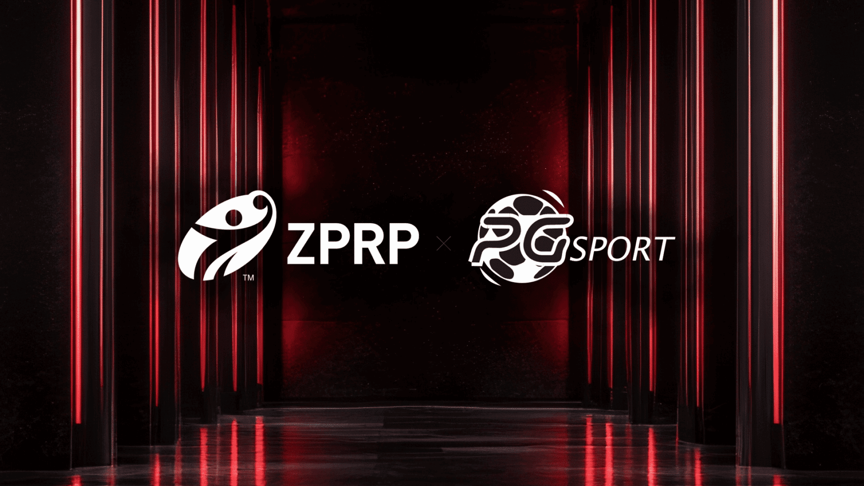 Logo ZPRP i PG Sport z neonowymi czerwonymi liniami w tle - partnerstwo sportowe i współpraca