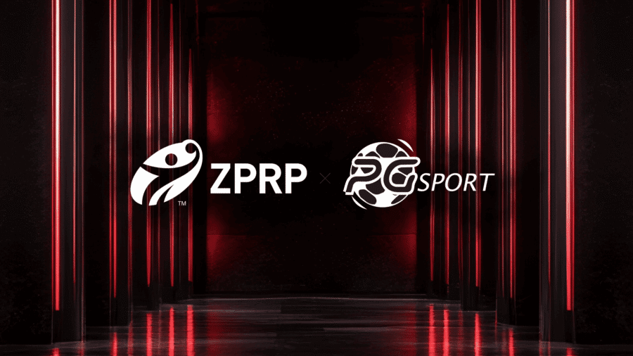 Logo ZPRP i PG Sport z neonowymi czerwonymi liniami w tle - partnerstwo sportowe i współpraca