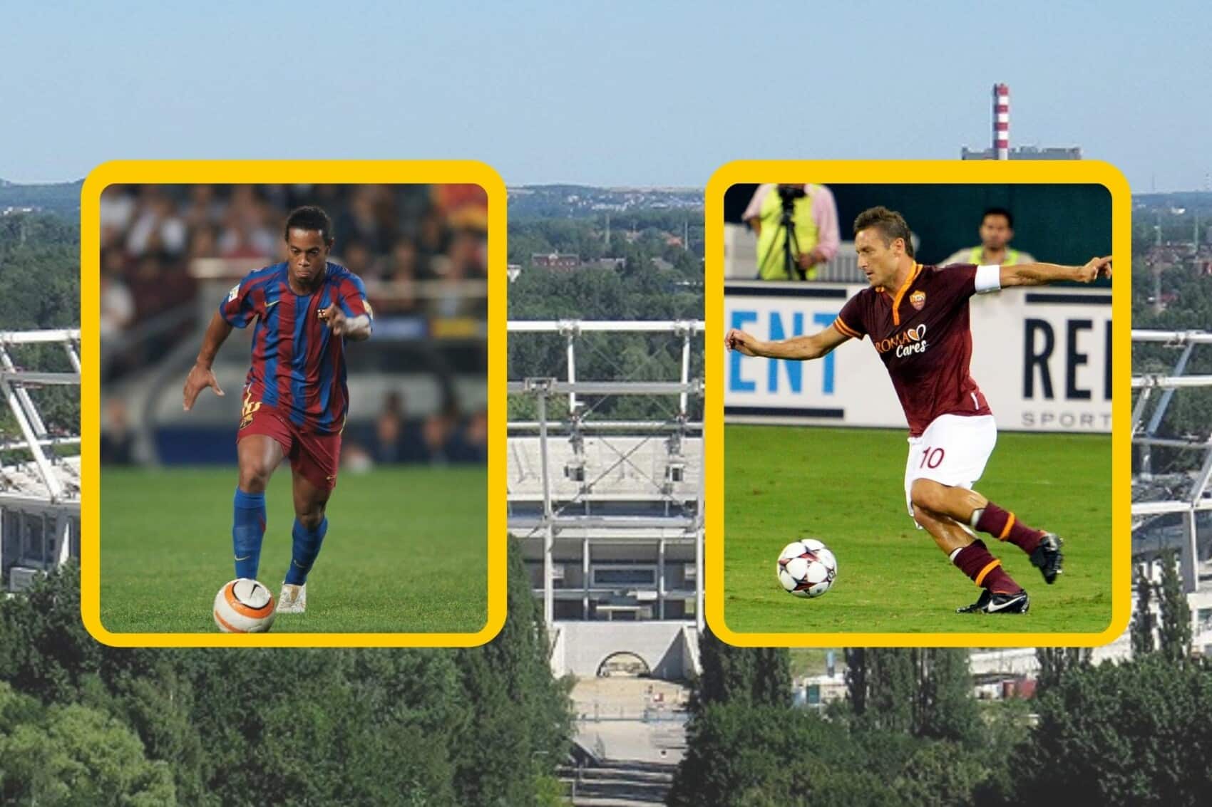 Ronaldinho i Francesco Totti grający na Stadionie Śląskim w Chorzowie podczas meczu legend w 2026 roku