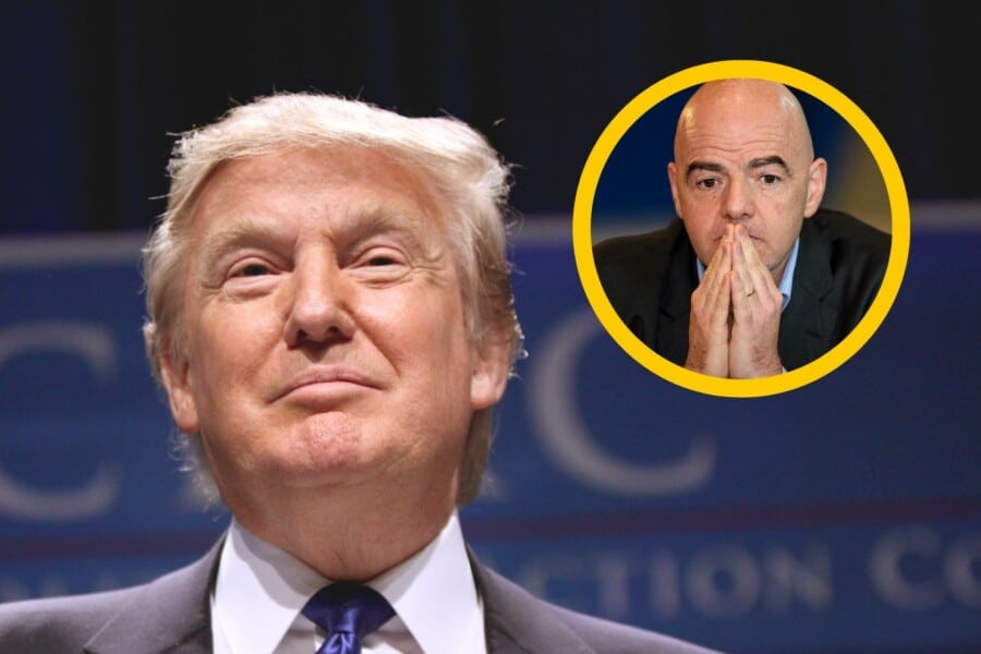 Prezydent FIFA i polityk USA na tle ceremonii losowania grup Mistrzostw Świata 2026 FIFA