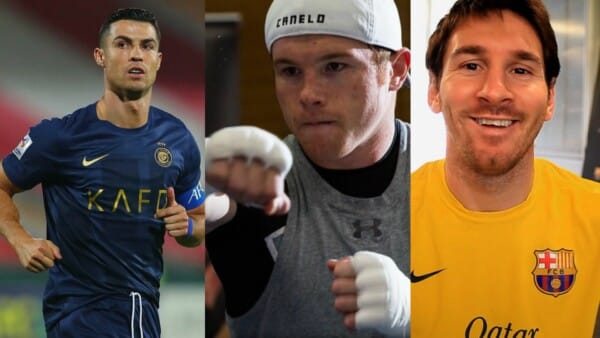 zdjęcie z Cristiano Ronaldo, Canelo Alvarezem i Leo Messim