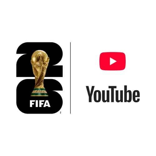 Logo FIFA World Cup 2026 z złotym pucharem, czarnym numerem 26 i brandingiem YouTube – ikona turnieju w USA, Kanadzie i Meksyku.