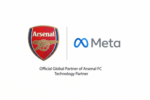Logotypy Arsenal FC i Meta z podpisem Official Global Partner of Arsenal FC – partnerstwo technologiczne.