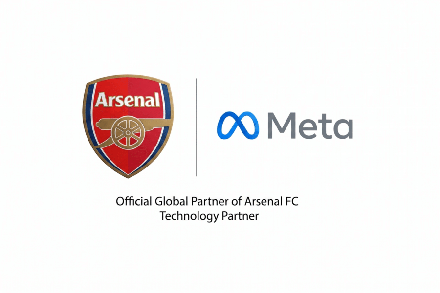 Logotypy Arsenal FC i Meta z podpisem Official Global Partner of Arsenal FC – partnerstwo technologiczne.